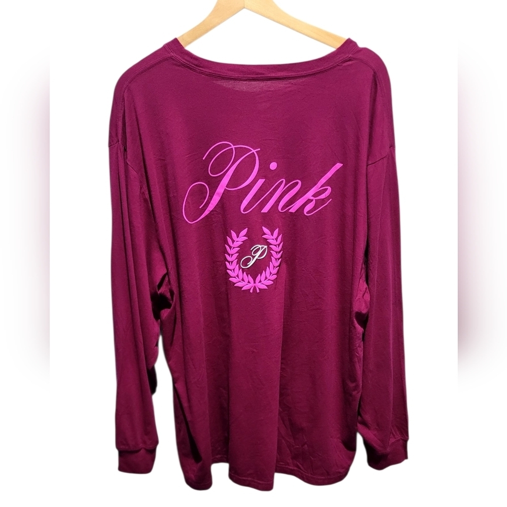 PINK Victorias Secret Vivid Magenta Oversized Long Sleeve Campus Tee XXL - Picture 4 of 10
